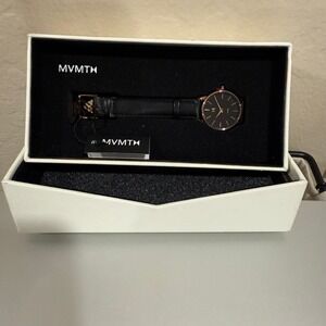 MVMT Avenue Womens Watch Rose Gold Black Leather MA01-RGBL 28mm New